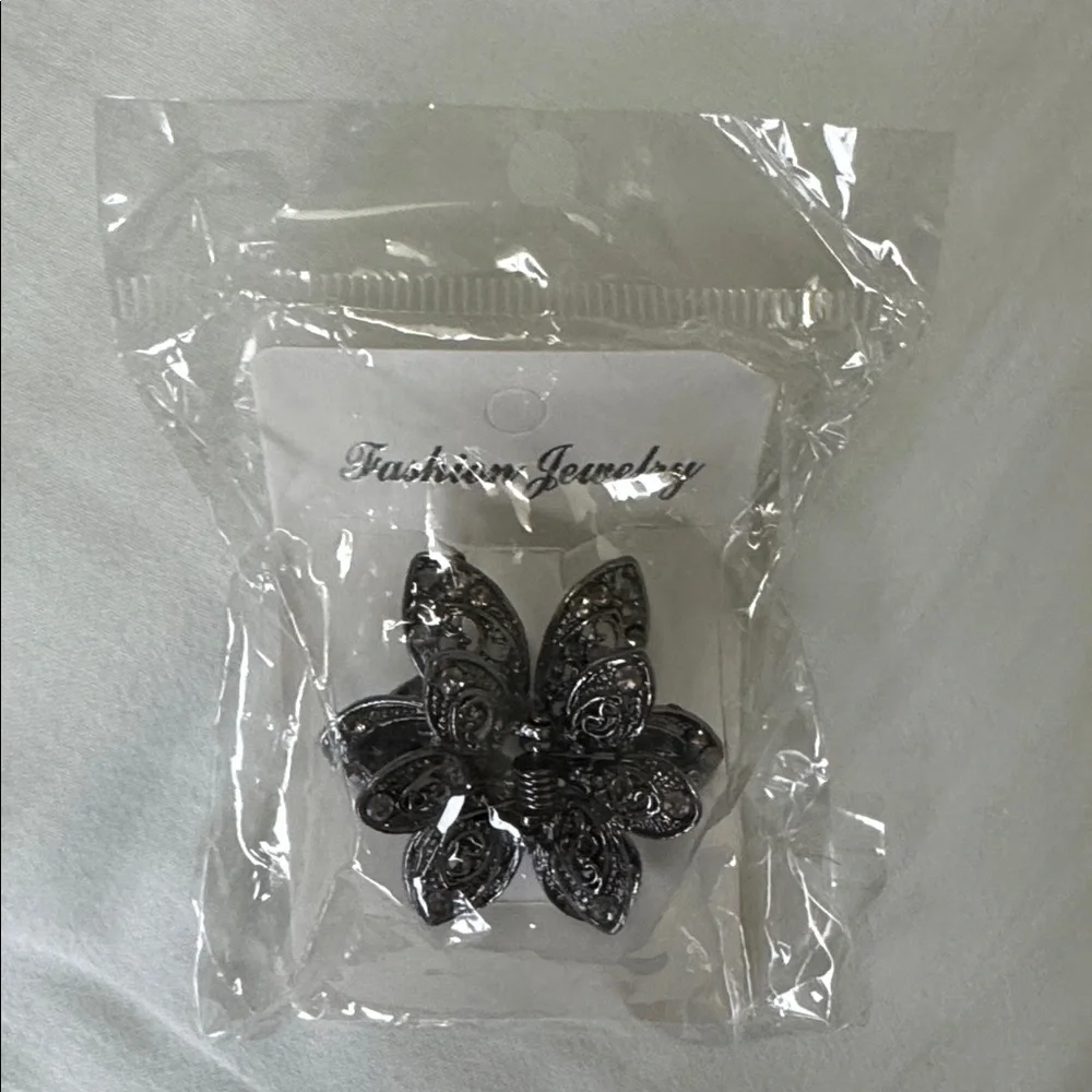 NEW! JAW CLAW HAIR CLIP RHINESTONES 1 1/2” STRONG ALLOY Gunmetal UPDO ACCESSORY